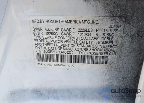 2020 Acura Ilx Premium Package/Technology Package из США, поврежденный, VIN 19UDE2F78LA006230